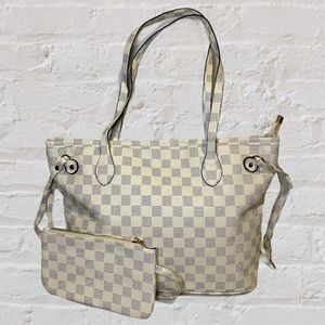 Checkered Tote Handbag Plaid w/ Matching Wristlet